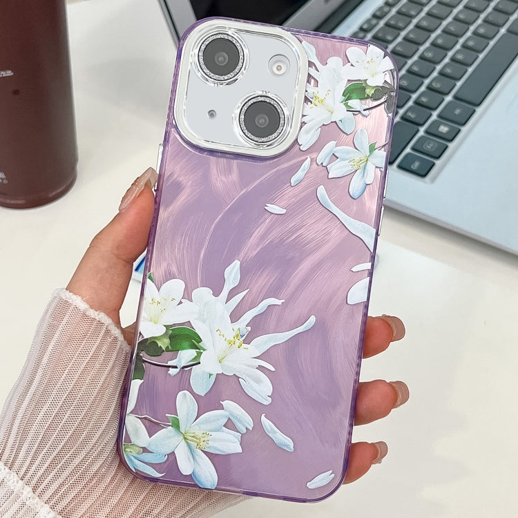 For iPhone 14 Electroplating Flowers Plants Texture TPU Phone Case