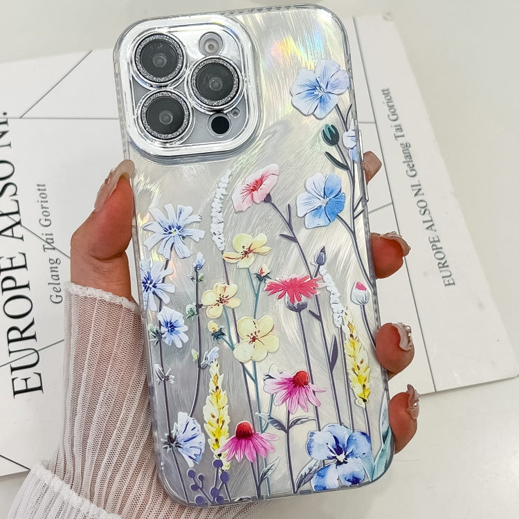 For iPhone 14 Pro Electroplating Flowers Plants Texture TPU Phone Case