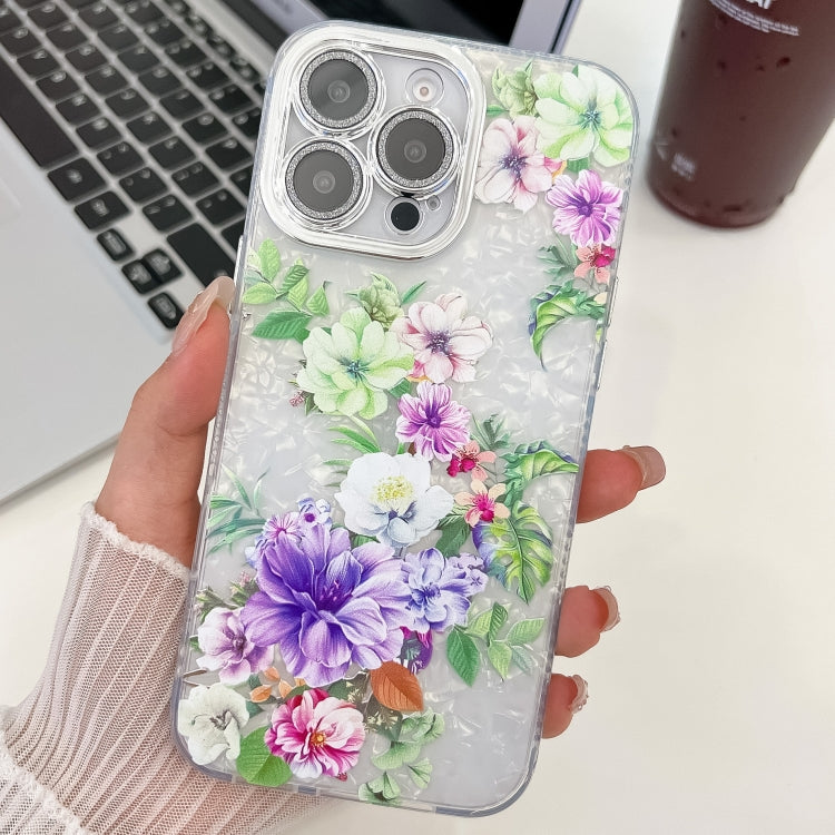 For iPhone 14 Pro Electroplating Flowers Plants Texture TPU Phone Case