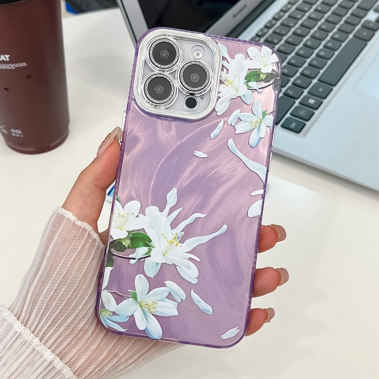 For iPhone 14 Pro Electroplating Flowers Plants Texture TPU Phone Case