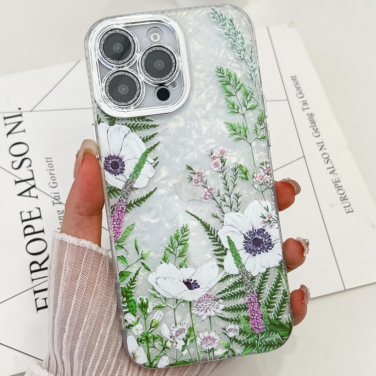 For iPhone 14 Pro Max Electroplating Flowers Plants Texture TPU Phone Case