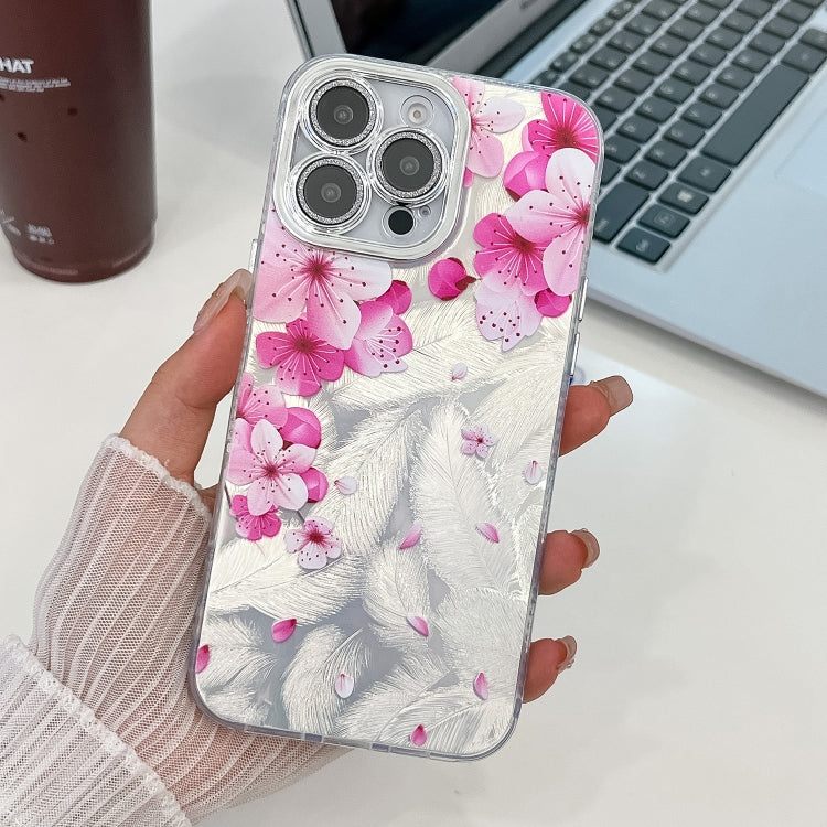 For iPhone 14 Pro Max Electroplating Flowers Plants Texture TPU Phone Case