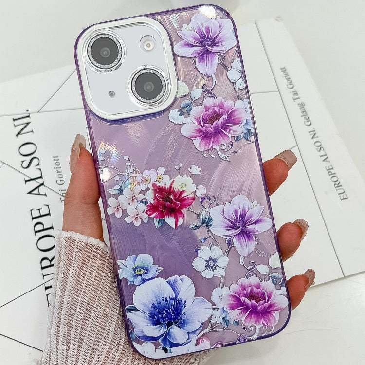 For iPhone 13 Electroplating Flowers Plants Texture TPU Phone Case