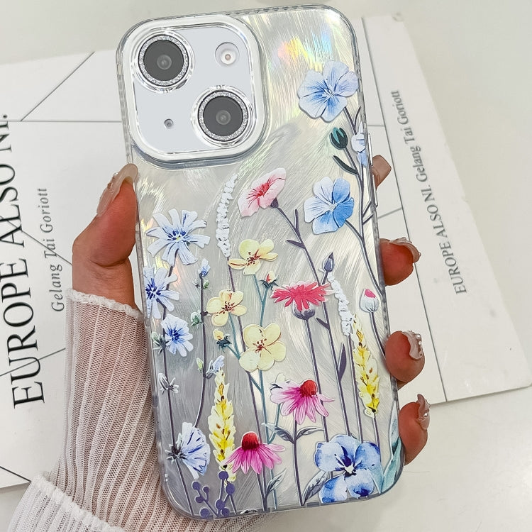 For iPhone 13 Electroplating Flowers Plants Texture TPU Phone Case