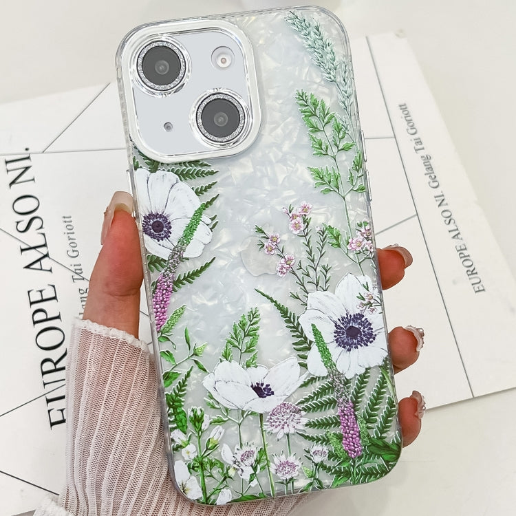 For iPhone 13 Electroplating Flowers Plants Texture TPU Phone Case