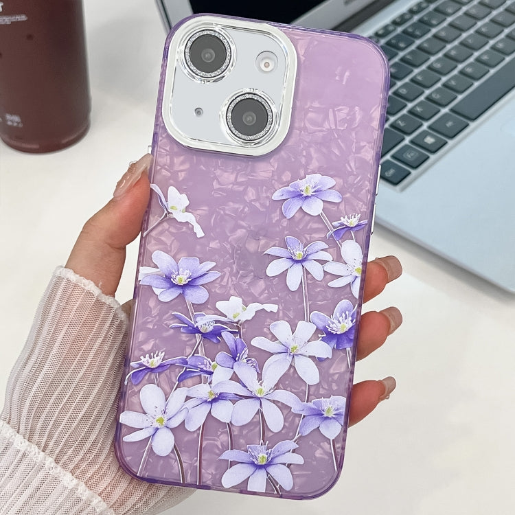 For iPhone 13 Electroplating Flowers Plants Texture TPU Phone Case