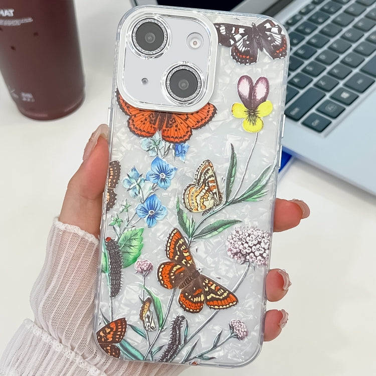 For iPhone 13 Electroplating Flowers Plants Texture TPU Phone Case