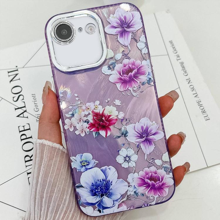 For iPhone 17e / 16e Electroplating Flowers Plants Texture TPU Phone Case