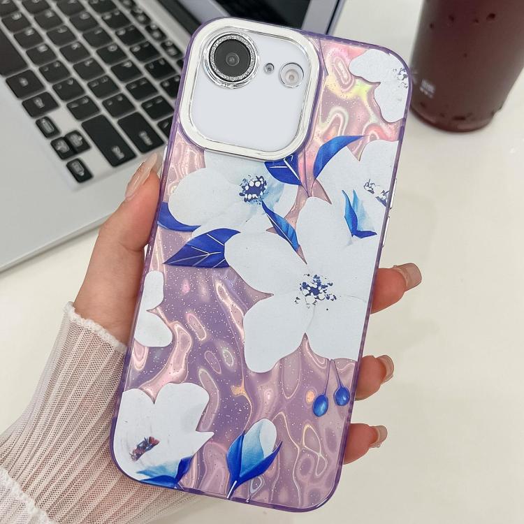 For iPhone 17e / 16e Electroplating Flowers Plants Texture TPU Phone Case
