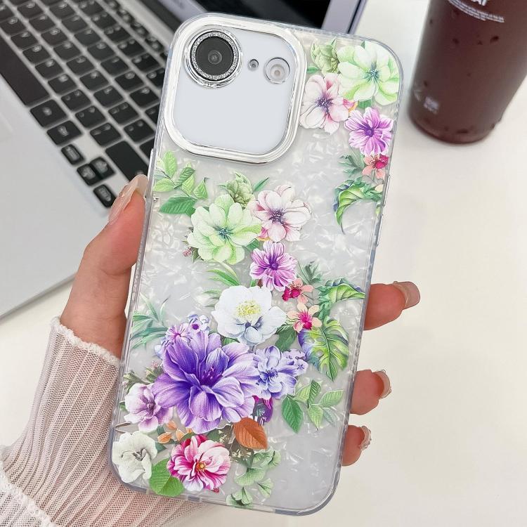 For iPhone 17e / 16e Electroplating Flowers Plants Texture TPU Phone Case
