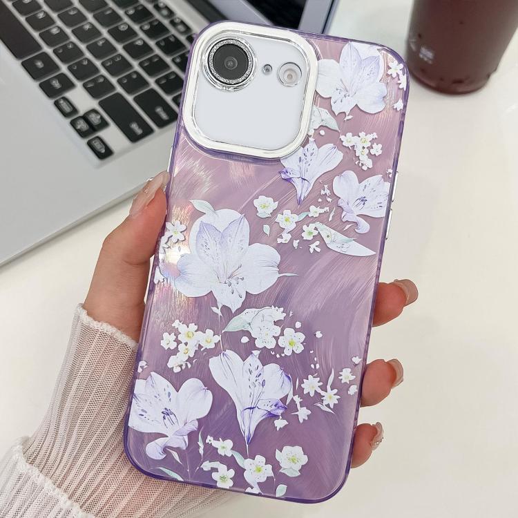 For iPhone 17e / 16e Electroplating Flowers Plants Texture TPU Phone Case