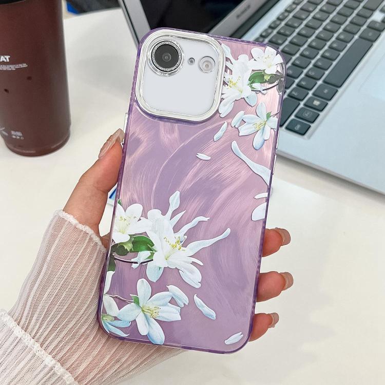 For iPhone 17e / 16e Electroplating Flowers Plants Texture TPU Phone Case