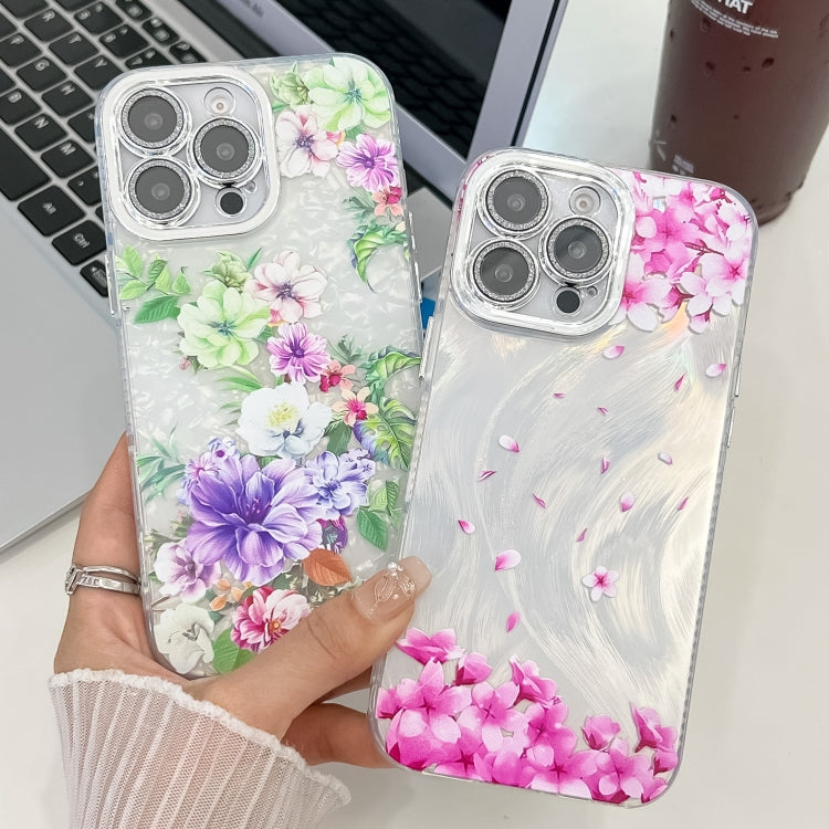For iPhone 16 Plus Electroplating Flowers Plants Texture TPU Phone Case