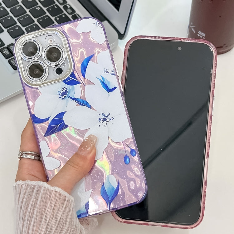 For iPhone 16 Plus Electroplating Flowers Plants Texture TPU Phone Case