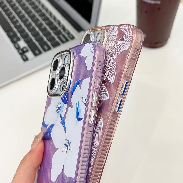 For iPhone 13 Pro Max Electroplating Flowers Plants Texture TPU Phone Case