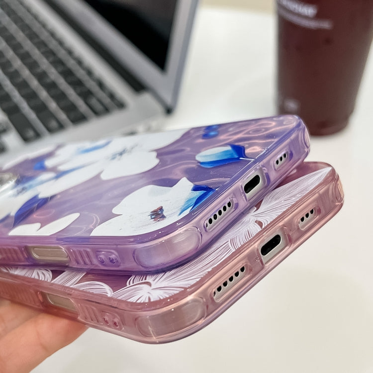 For iPhone 16 Pro Max Electroplating Flowers Plants Texture TPU Phone Case