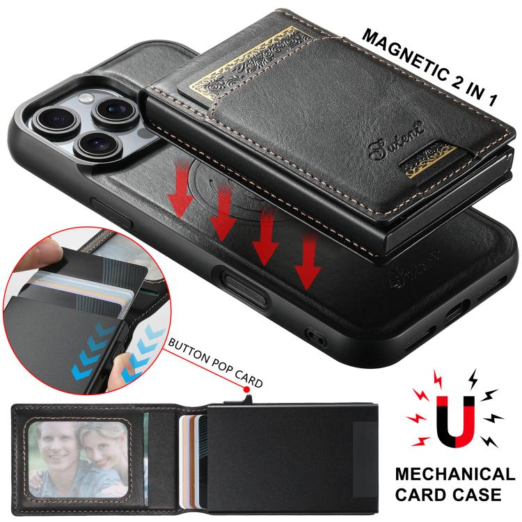 For iPhone 16 Pro Suteni H19 Oil Wax 2-in-1 MagSafe Removable Card Box Back Phone Case