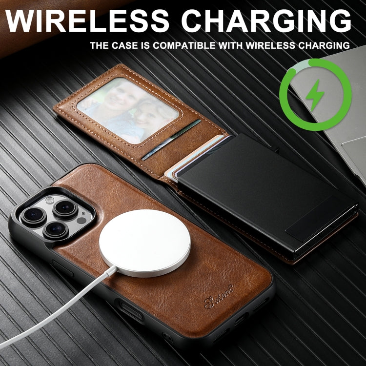 For iPhone 16 Plus Suteni H19 Oil Wax 2-in-1 MagSafe Removable Card Box Back Phone Case