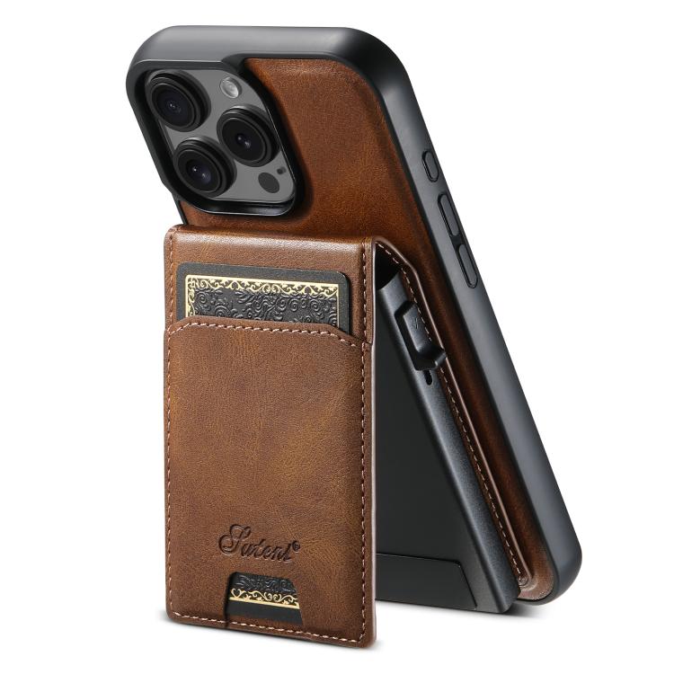 For iPhone 12 Pro Max Suteni H19 Oil Wax 2-in-1 MagSafe Removable Card Box Back Phone Case