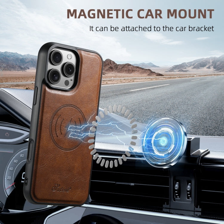 For iPhone 12 Pro Suteni H19 Oil Wax 2-in-1 MagSafe Removable Card Box Back Phone Case