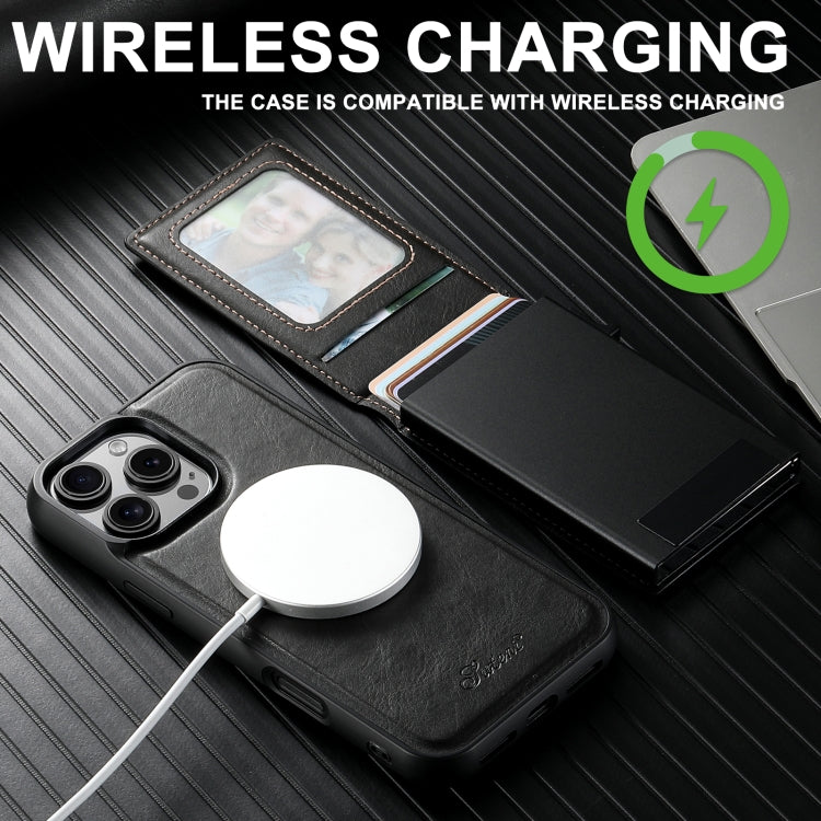 For iPhone 12 Suteni H19 Oil Wax 2-in-1 MagSafe Removable Card Box Back Phone Case