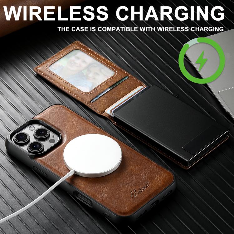 For iPhone 17e / 16e Suteni H19 Oil Wax 2-in-1 MagSafe Removable Card Box Back Phone Case