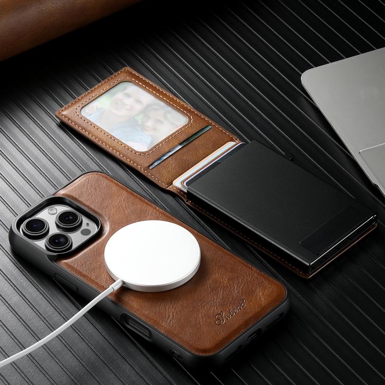 For iPhone 17 Suteni H19 Oil Wax 2-in-1 MagSafe Removable Card Box Back Phone Case