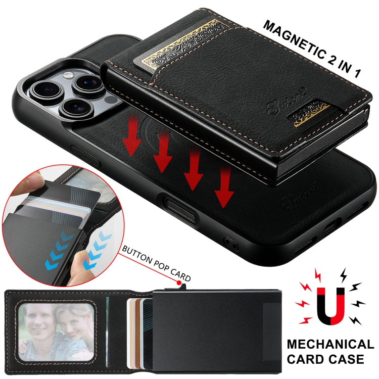 For iPhone 14 Pro Max Suteni H19 Litchi Grain 2-in-1 MagSafe Removable Card Box Back Phone Case