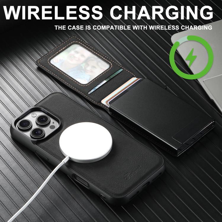For iPhone 17 Pro Suteni H19 Litchi Grain 2-in-1 MagSafe Removable Card Box Back Phone Case