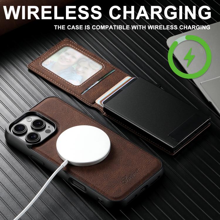 For iPhone 17 Pro Suteni H19 Litchi Grain 2-in-1 MagSafe Removable Card Box Back Phone Case