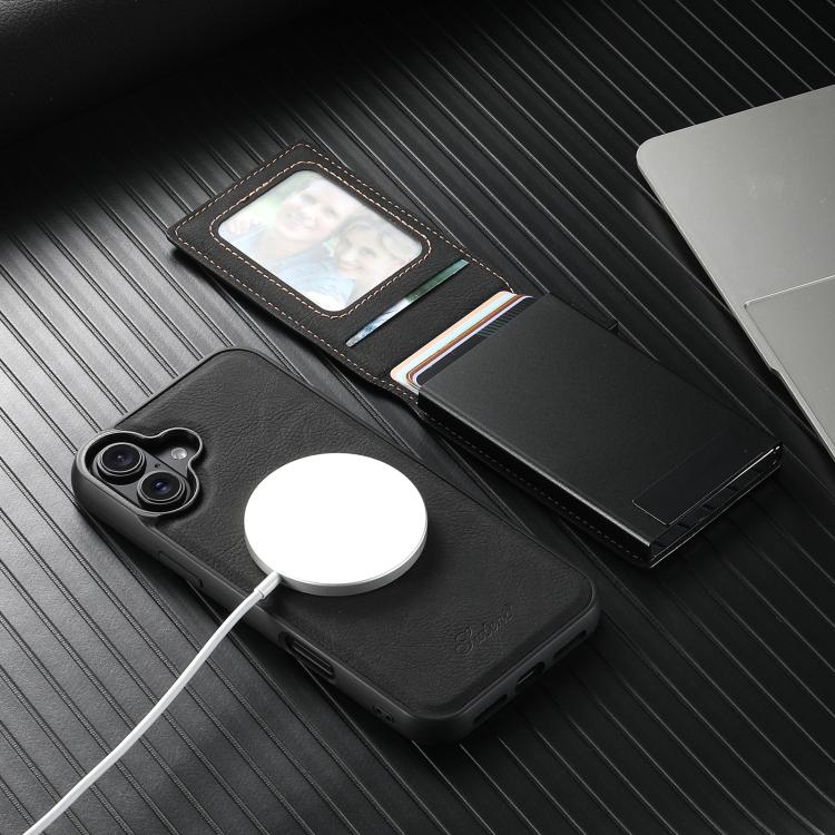 For iPhone 17 Suteni H19 Litchi Grain 2-in-1 MagSafe Removable Card Box Back Phone Case