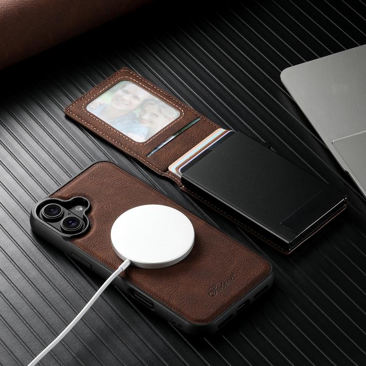 For iPhone 17 Suteni H19 Litchi Grain 2-in-1 MagSafe Removable Card Box Back Phone Case