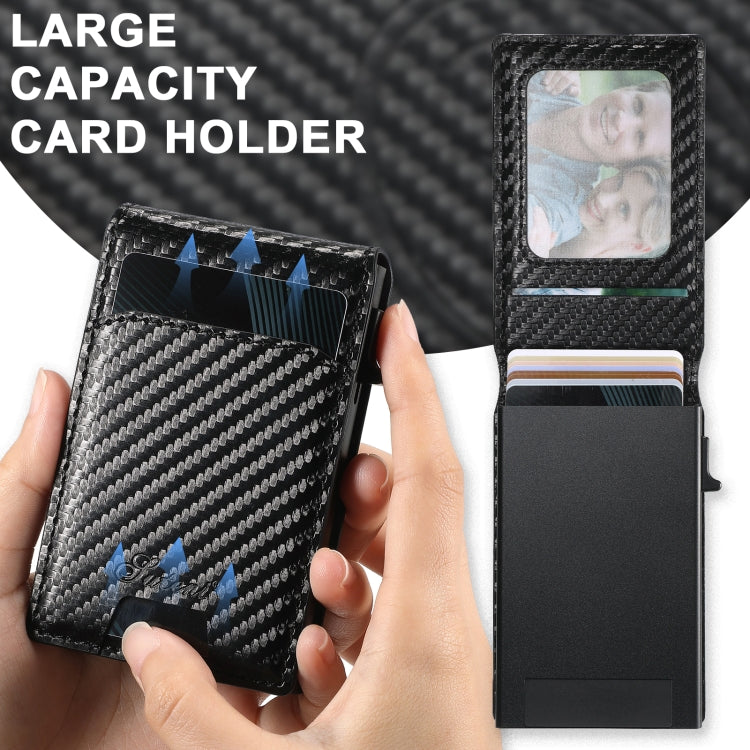 For iPhone 14 Pro Max Suteni H19 Carbon Fiber Grain 2-in-1 MagSafe Removable Card Box Back Phone Case - Black