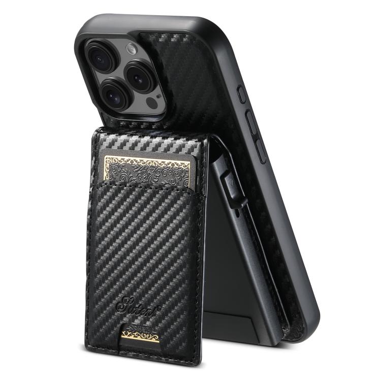For iPhone 17 Pro Max Suteni H19 Carbon Fiber Grain 2-in-1 MagSafe Removable Card Box Back Phone Case - Black