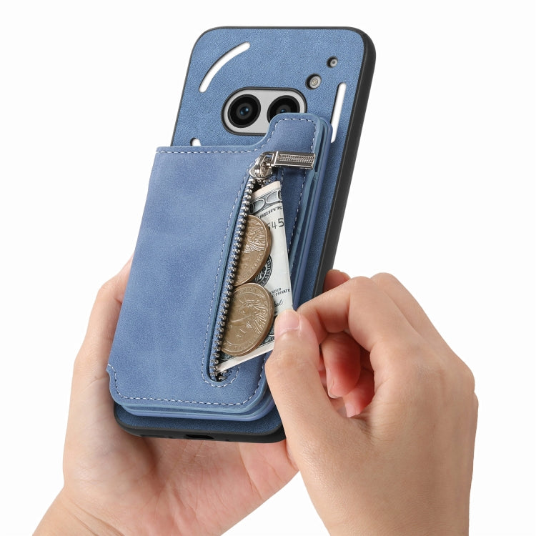 For Nothing Phone 2a Retro MagSafe Zipper Wallet Card Bag Back Phone Case
