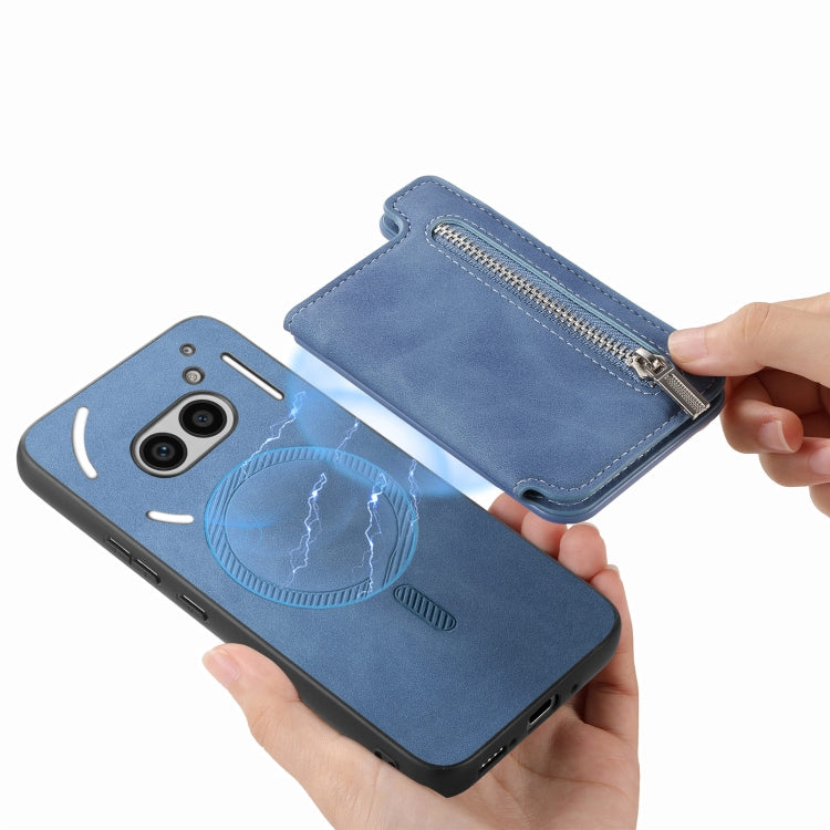 For Nothing Phone 2a Retro MagSafe Zipper Wallet Card Bag Back Phone Case
