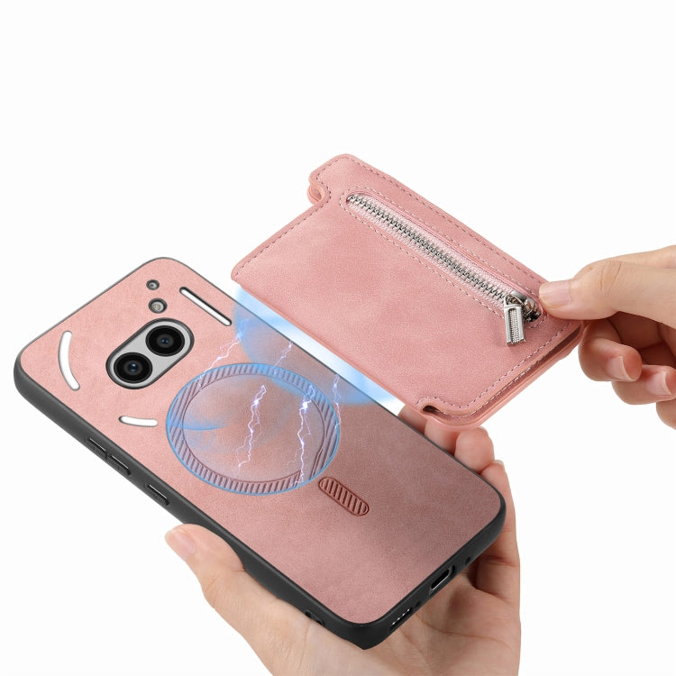 For Nothing Phone 2a Retro MagSafe Zipper Wallet Card Bag Back Phone Case