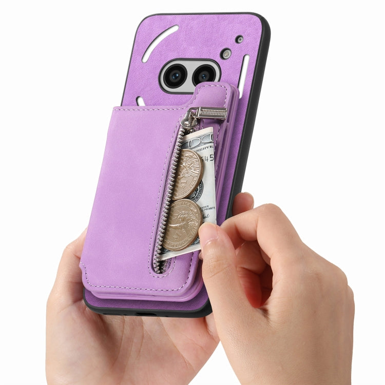 For Nothing Phone 2a Retro MagSafe Zipper Wallet Card Bag Back Phone Case