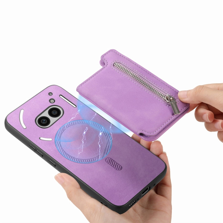 For Nothing Phone 2a Retro MagSafe Zipper Wallet Card Bag Back Phone Case