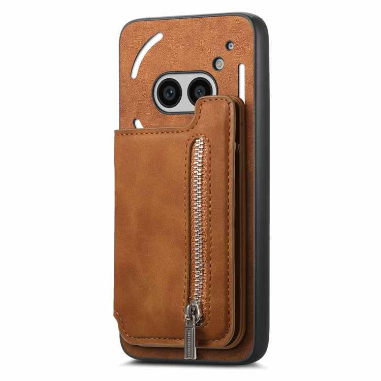 For Nothing Phone 2a Retro MagSafe Zipper Wallet Card Bag Back Phone Case