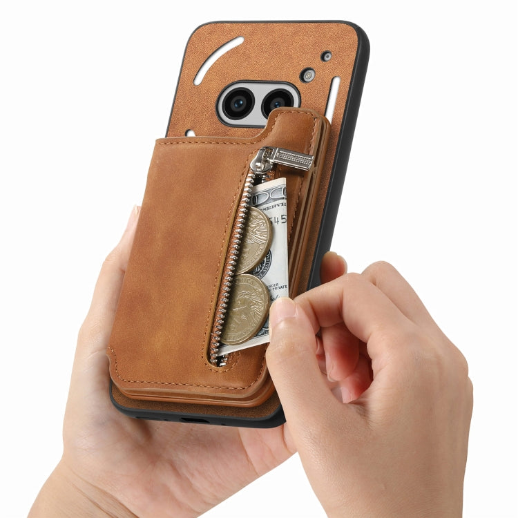 For Nothing Phone 2a Retro MagSafe Zipper Wallet Card Bag Back Phone Case