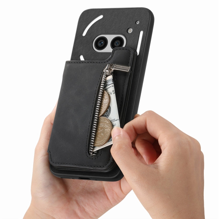 For Nothing Phone 2a Retro MagSafe Zipper Wallet Card Bag Back Phone Case