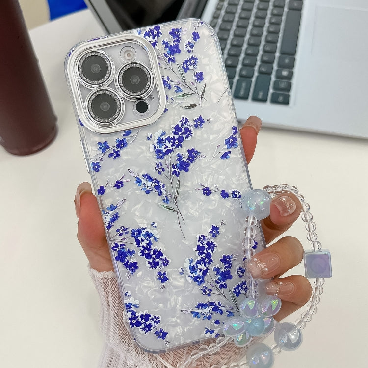 For iPhone 14 Pro Max Electroplating Flowers Plants Texture Wristband TPU Phone Case