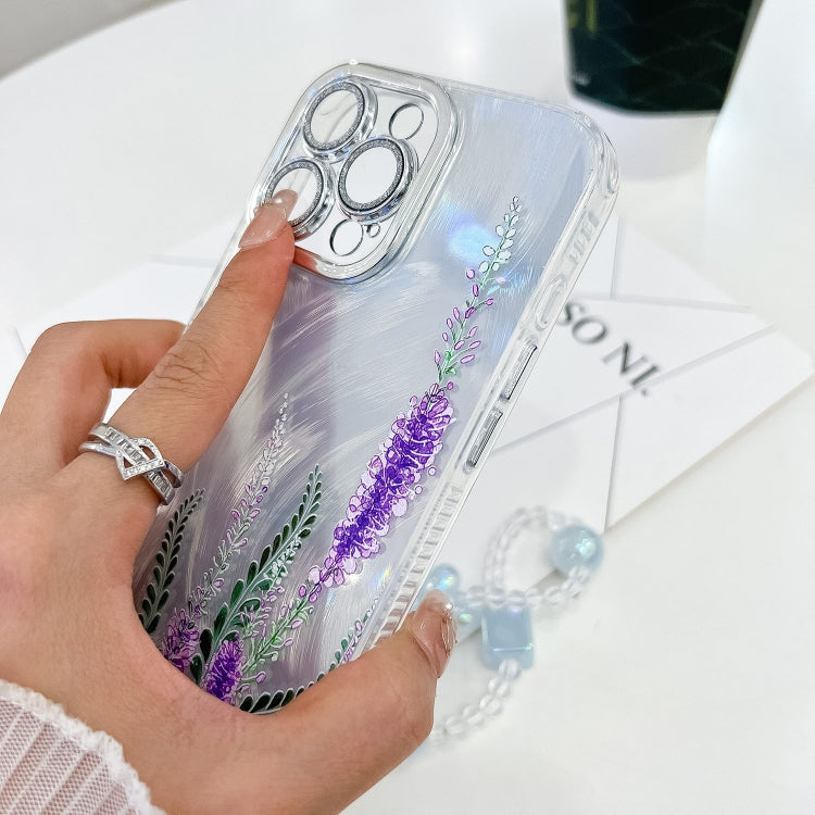 For iPhone 13 Pro Electroplating Flowers Plants Texture Wristband TPU Phone Case