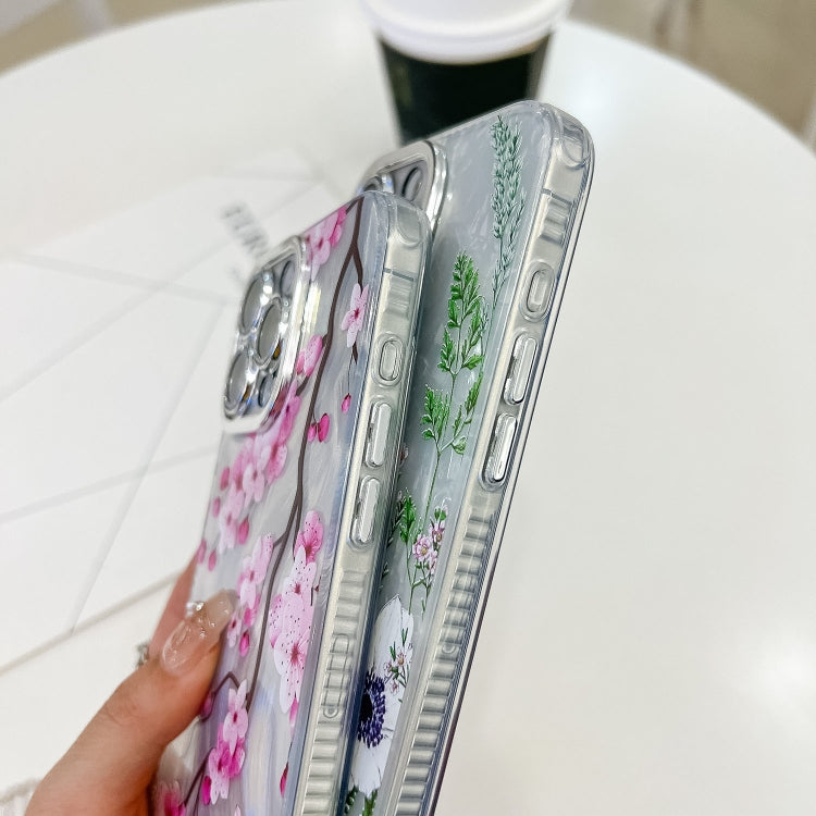 For iPhone 13 Pro Electroplating Flowers Plants Texture Wristband TPU Phone Case