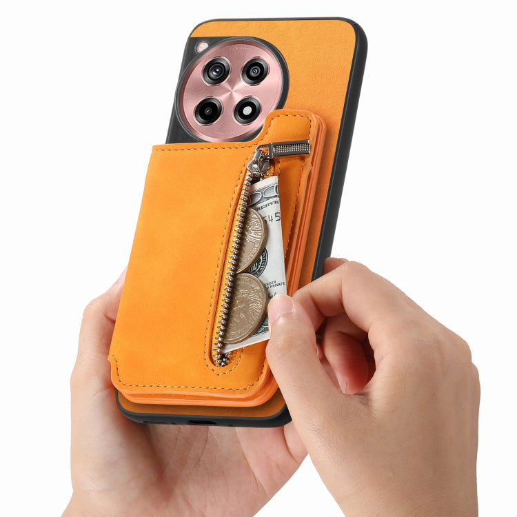 For OnePlus Ace 3 5G / 12R 5G Retro MagSafe Zipper Wallet Card Bag Back Phone Case