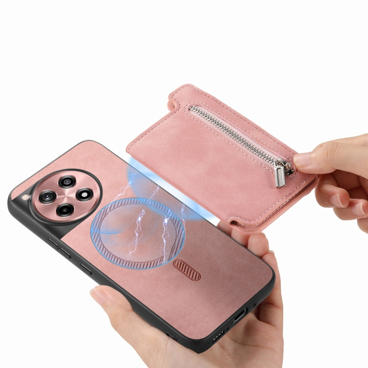 For OnePlus Ace 3 5G / 12R 5G Retro MagSafe Zipper Wallet Card Bag Back Phone Case