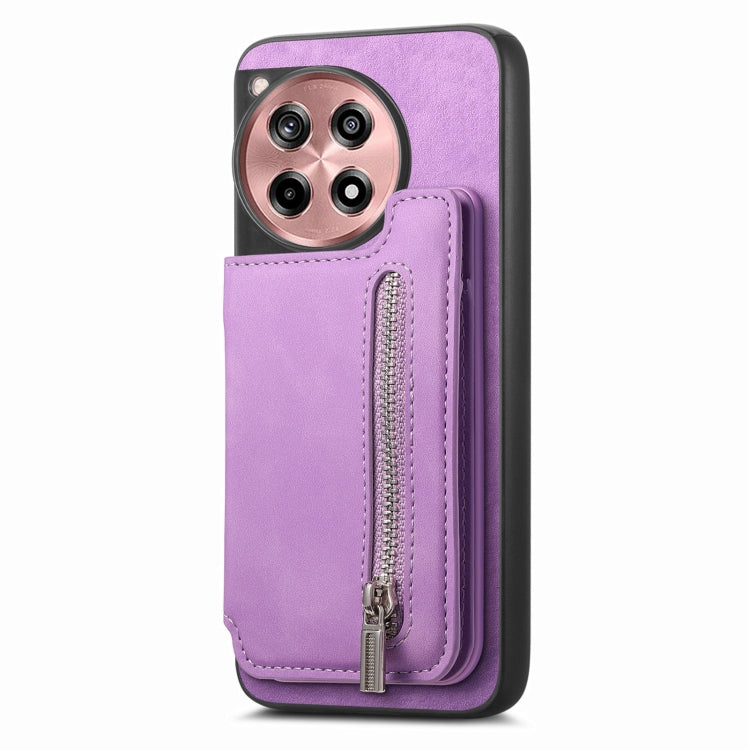 For OnePlus Ace 3 5G / 12R 5G Retro MagSafe Zipper Wallet Card Bag Back Phone Case
