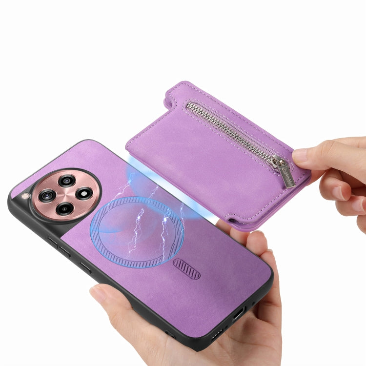 For OnePlus Ace 3 5G / 12R 5G Retro MagSafe Zipper Wallet Card Bag Back Phone Case