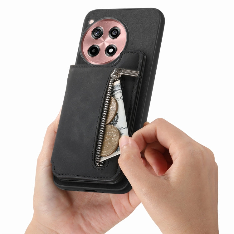 For OnePlus Ace 3 5G / 12R 5G Retro MagSafe Zipper Wallet Card Bag Back Phone Case